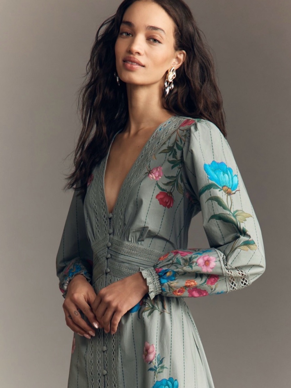 Anthropologie Floral Button Front Midi dress - Picture 3 of 6